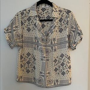 THML Cream Bandana-Print Short Sleeve Shirt with Navy Accents
